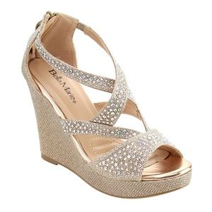 Bella Marie Champagne sequin Wedges